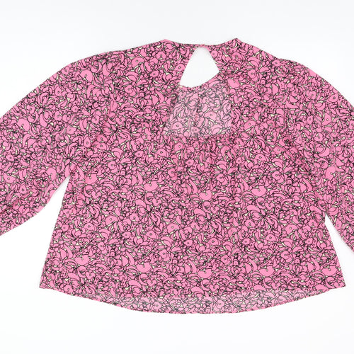 NEXT Womens Pink Geometric Polyester Basic Blouse Size L Round Neck - Balloon Sleeves