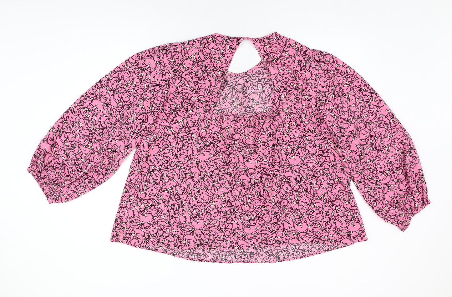 NEXT Womens Pink Geometric Polyester Basic Blouse Size L Round Neck - Balloon Sleeves