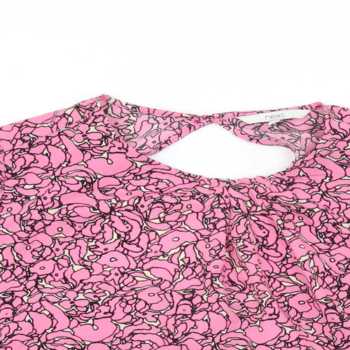 NEXT Womens Pink Geometric Polyester Basic Blouse Size L Round Neck - Balloon Sleeves