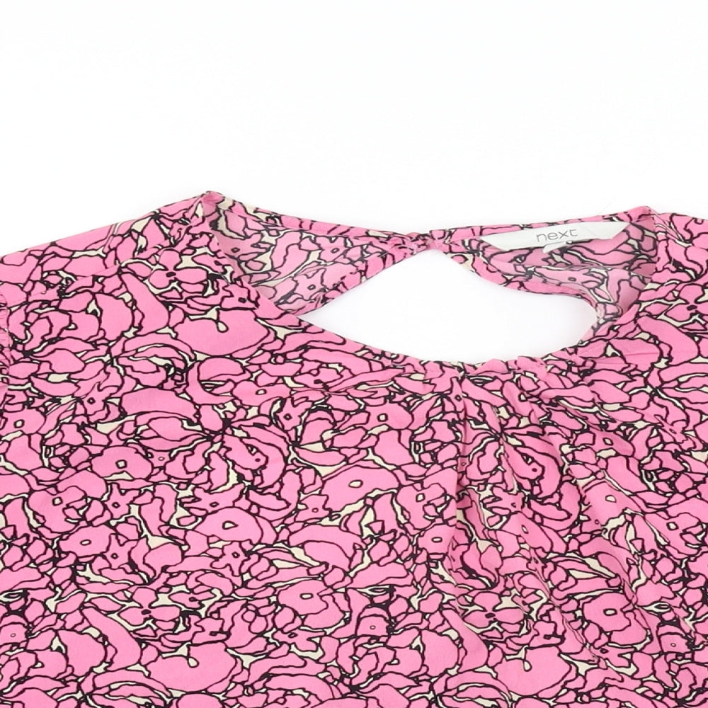 NEXT Womens Pink Geometric Polyester Basic Blouse Size L Round Neck - Balloon Sleeves