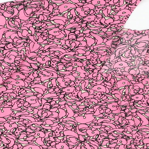 NEXT Womens Pink Geometric Polyester Basic Blouse Size L Round Neck - Balloon Sleeves