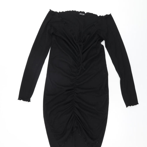Nasty Gal Womens Black Polyester Mini Size 12 Off the Shoulder Drawstring