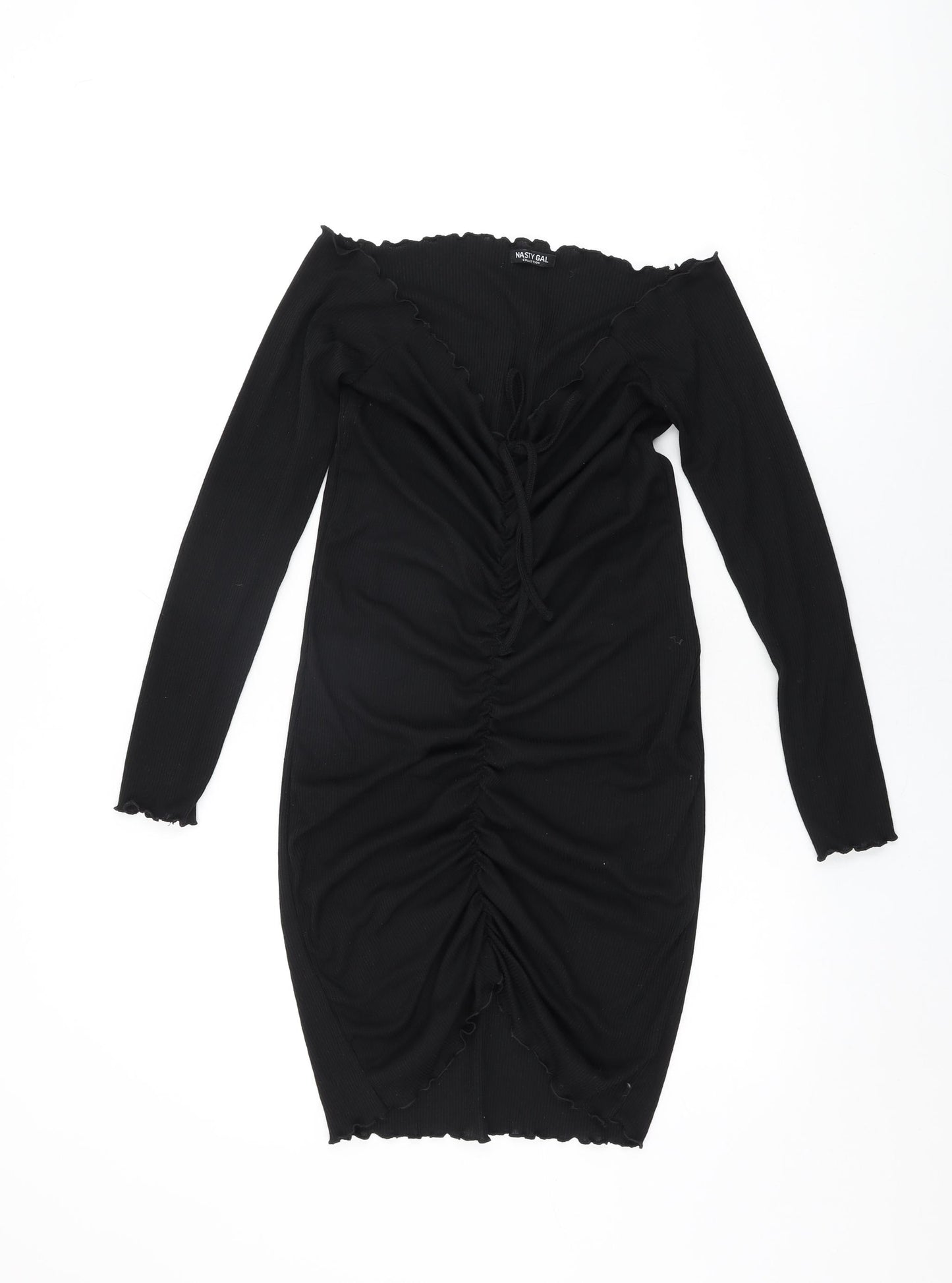 Nasty Gal Womens Black Polyester Mini Size 12 Off the Shoulder Drawstring