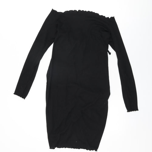 Nasty Gal Womens Black Polyester Mini Size 12 Off the Shoulder Drawstring