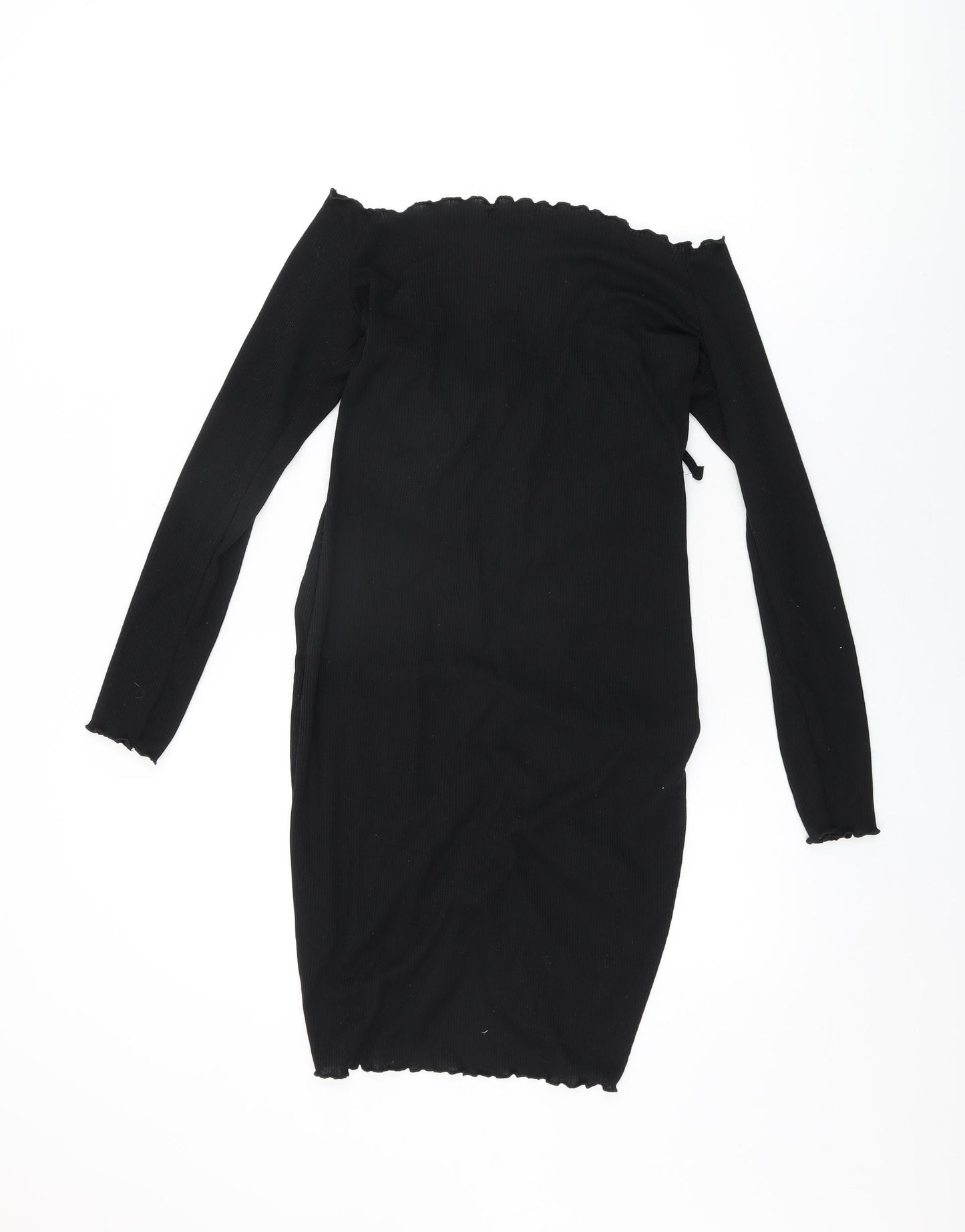 Nasty Gal Womens Black Polyester Mini Size 12 Off the Shoulder Drawstring