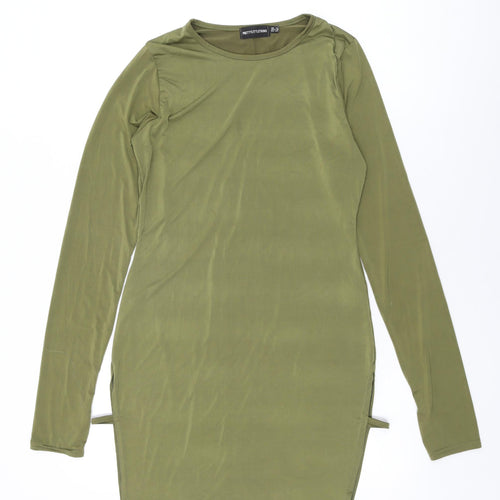PRETTYLITTLETHING Womens Green Polyester Bodycon Size 14 Round Neck Pullover