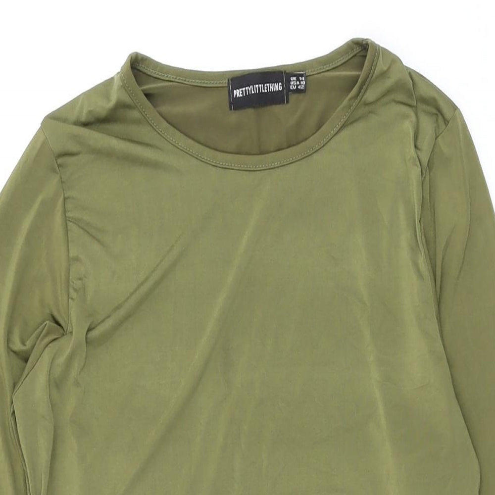 PRETTYLITTLETHING Womens Green Polyester Bodycon Size 14 Round Neck Pullover