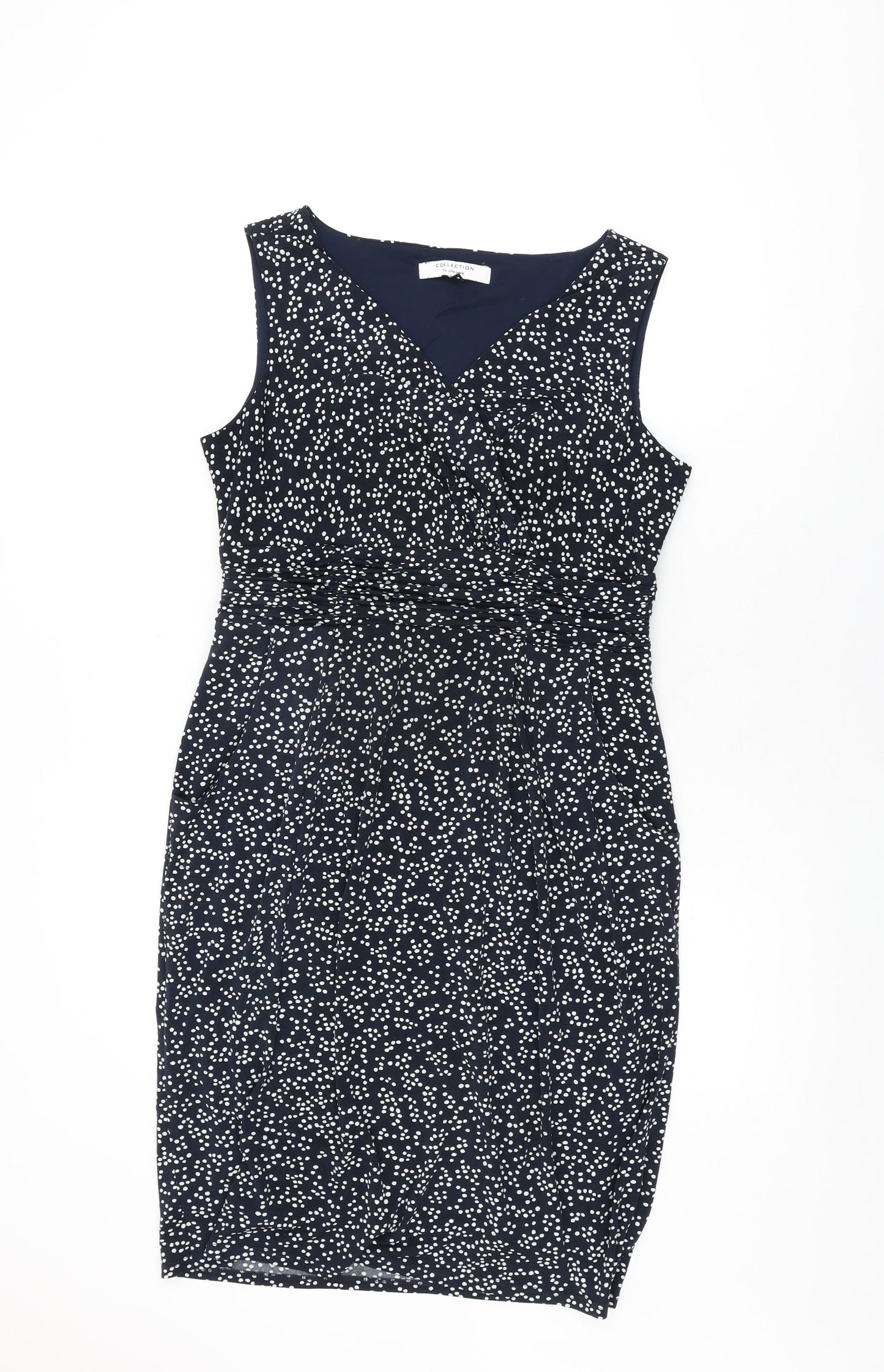 John Lewis Womens Blue Polka Dot Polyester Bodycon Size 14 V-Neck Pullover