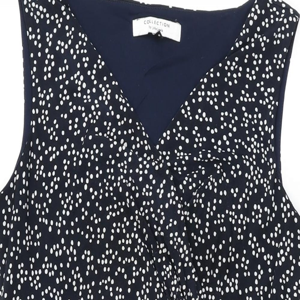 John Lewis Womens Blue Polka Dot Polyester Bodycon Size 14 V-Neck Pullover