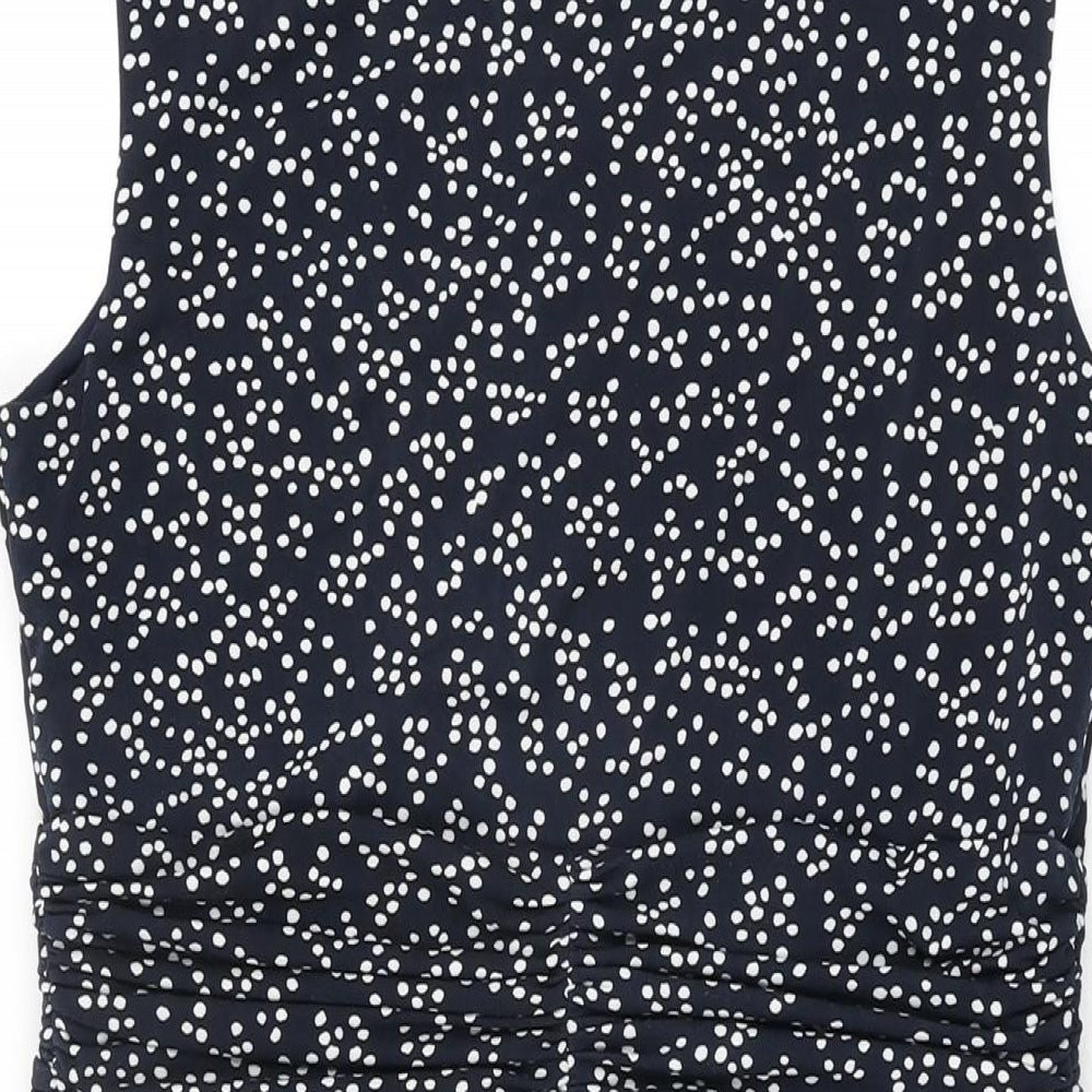John Lewis Womens Blue Polka Dot Polyester Bodycon Size 14 V-Neck Pullover