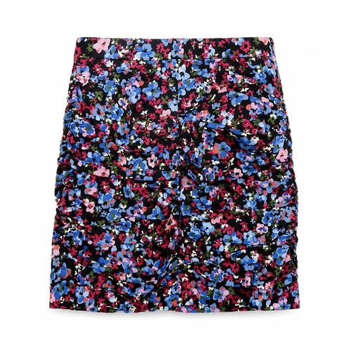 Stradivarius Womens Black Floral Cotton Mini Skirt Size S Zip