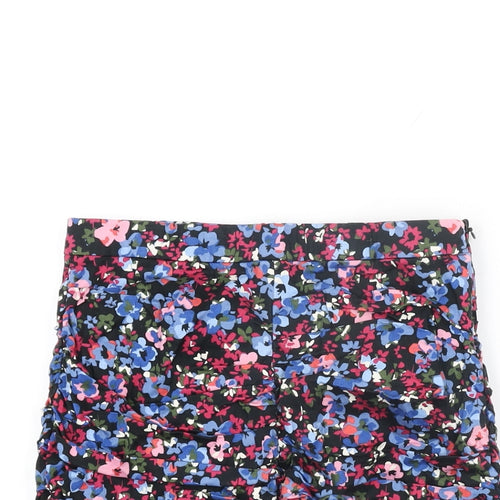 Stradivarius Womens Black Floral Cotton Mini Skirt Size S Zip