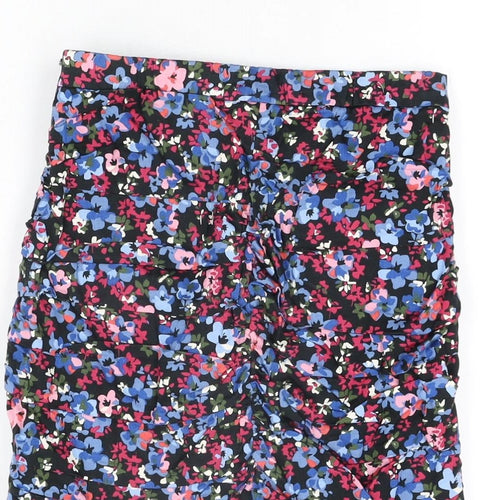 Stradivarius Womens Black Floral Cotton Mini Skirt Size S Zip