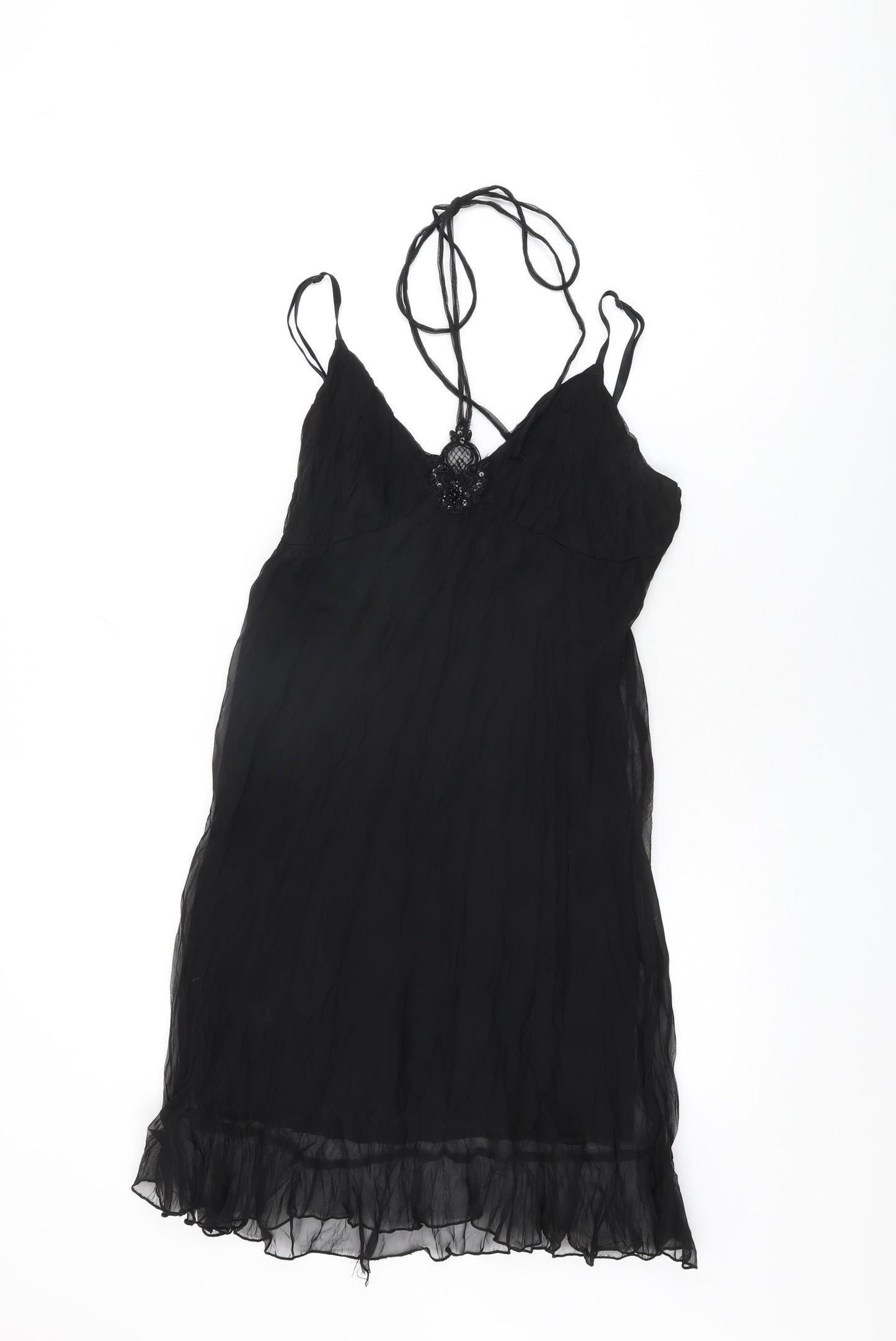 Jane Norman Womens Black Polyester Shift Size 14 V-Neck Tie