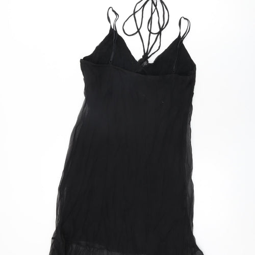 Jane Norman Womens Black Polyester Shift Size 14 V-Neck Tie