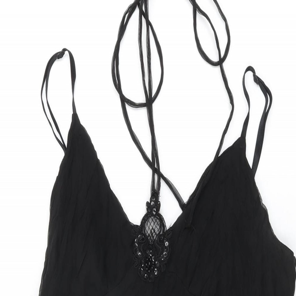 Jane Norman Womens Black Polyester Shift Size 14 V-Neck Tie