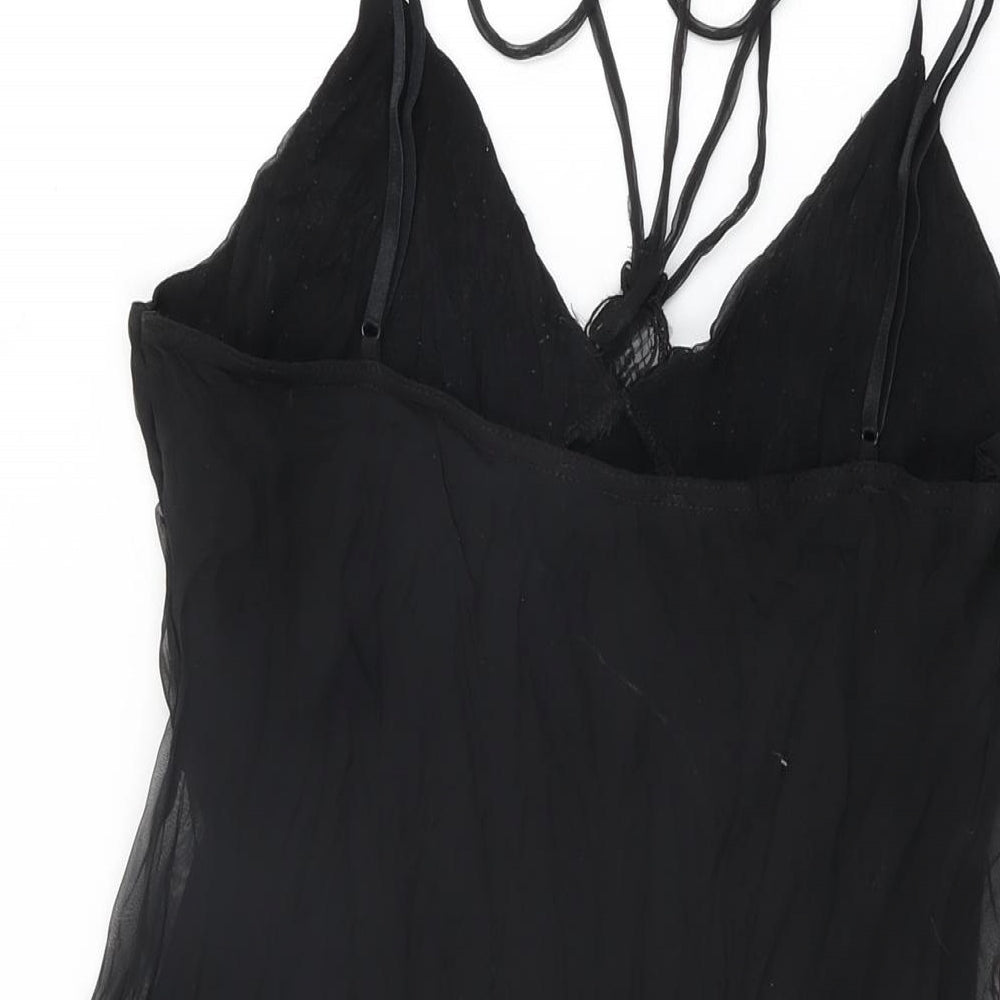 Jane Norman Womens Black Polyester Shift Size 14 V-Neck Tie