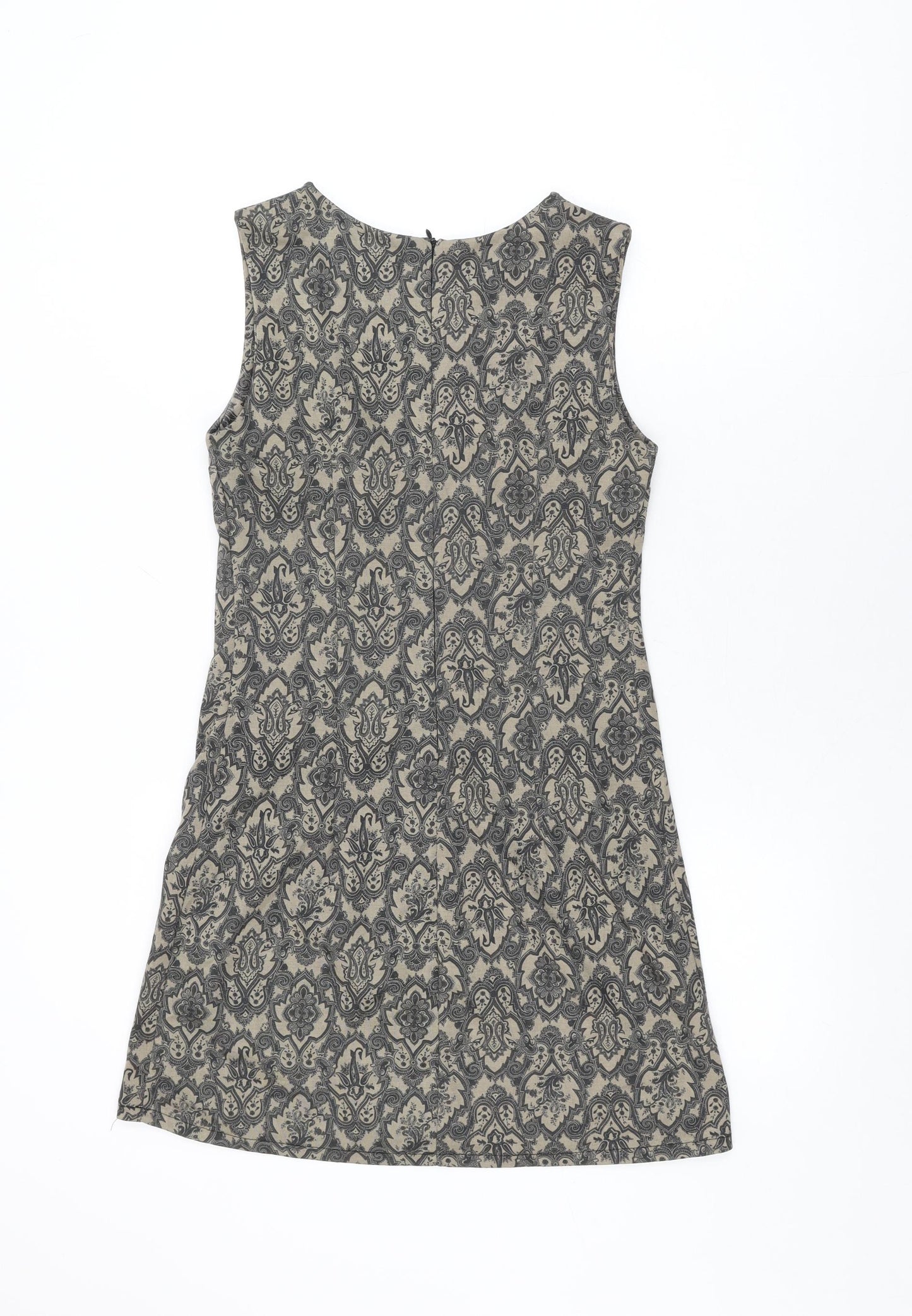 Izabel London Womens Brown Geometric Polyester Shift Size 8 Round Neck Zip