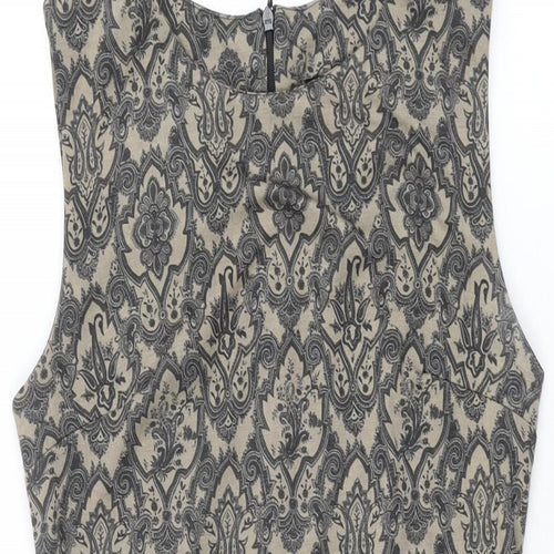 Izabel London Womens Brown Geometric Polyester Shift Size 8 Round Neck Zip