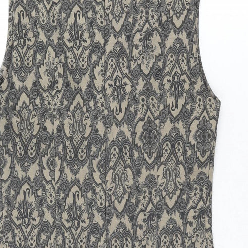 Izabel London Womens Brown Geometric Polyester Shift Size 8 Round Neck Zip