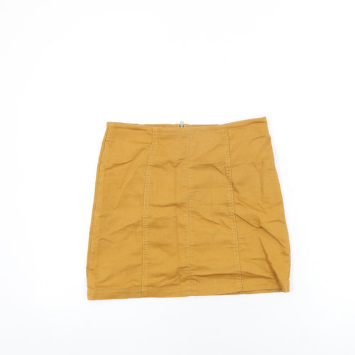 FOREVER 21 Womens Yellow Cotton Mini Skirt Size M Zip