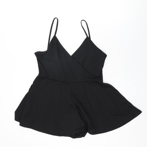 PRETTYLITTLETHING Womens Black Polyester Playsuit One-Piece Size 14 L3 in Pullover