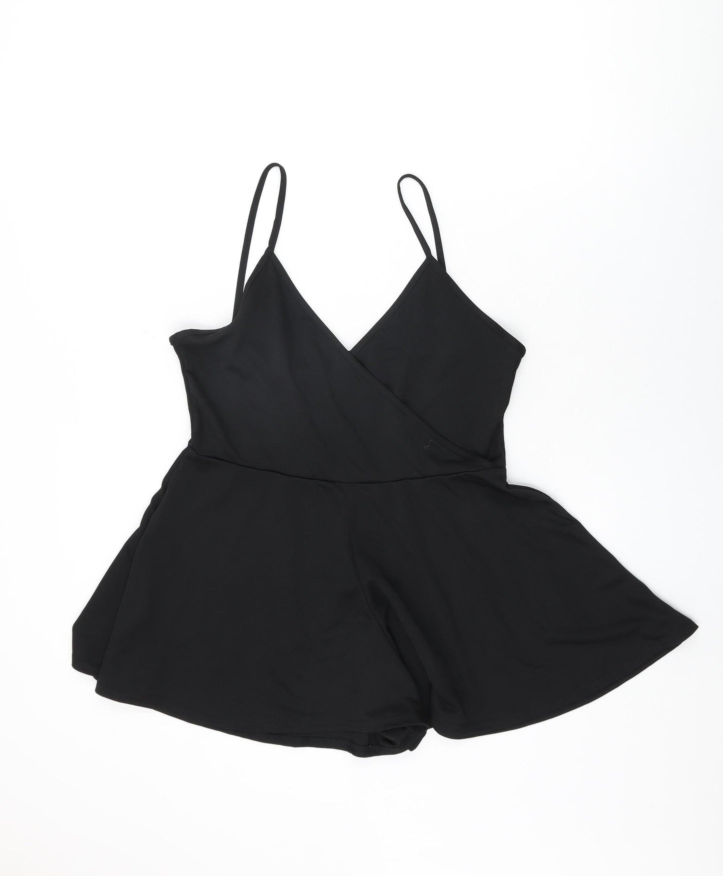 PRETTYLITTLETHING Womens Black Polyester Playsuit One-Piece Size 14 L3 in Pullover