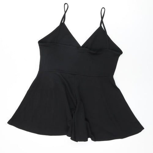 PRETTYLITTLETHING Womens Black Polyester Playsuit One-Piece Size 14 L3 in Pullover