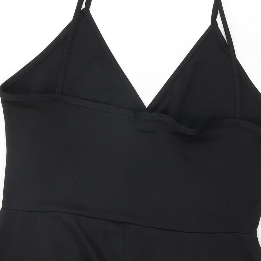 PRETTYLITTLETHING Womens Black Polyester Playsuit One-Piece Size 14 L3 in Pullover