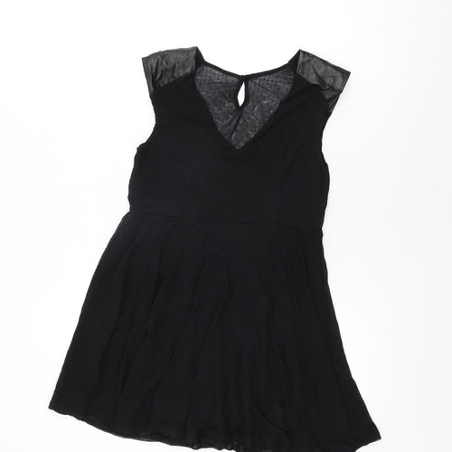mamas & papas Womens Black Nylon Skater Dress Size 10 V-Neck Pullover