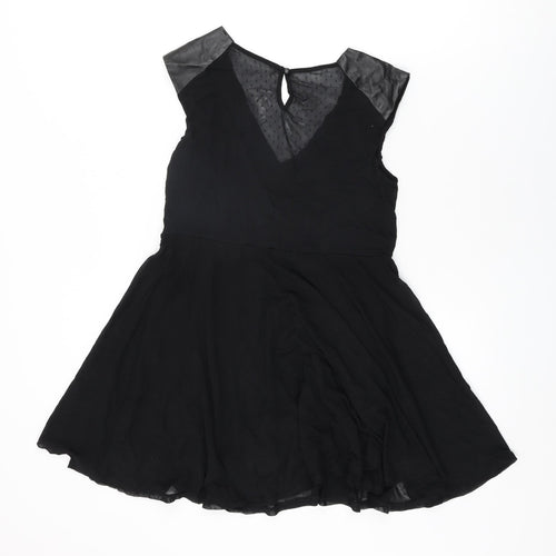 mamas & papas Womens Black Nylon Skater Dress Size 10 V-Neck Pullover