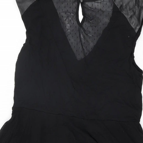 mamas & papas Womens Black Nylon Skater Dress Size 10 V-Neck Pullover