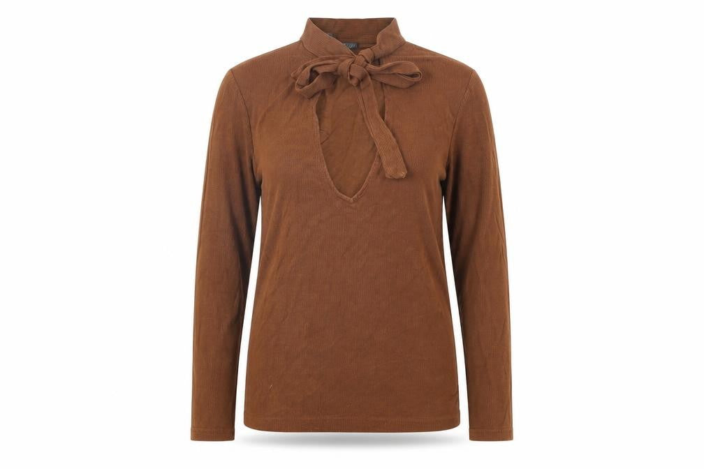Front view of Sparkle & Fade women’s brown acetate basic t-shirt, size S, round neck