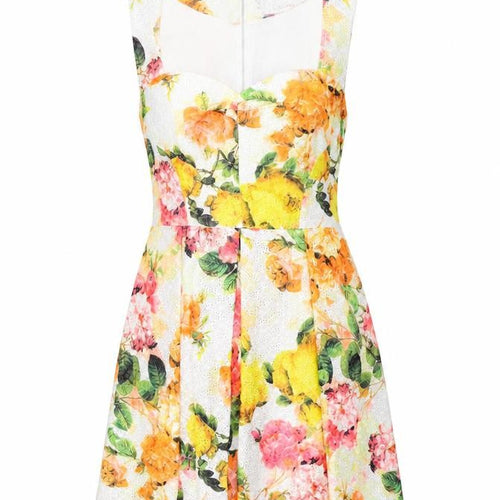 Louche Womens White Floral Cotton Skater Dress Size 12 Sweetheart Zip