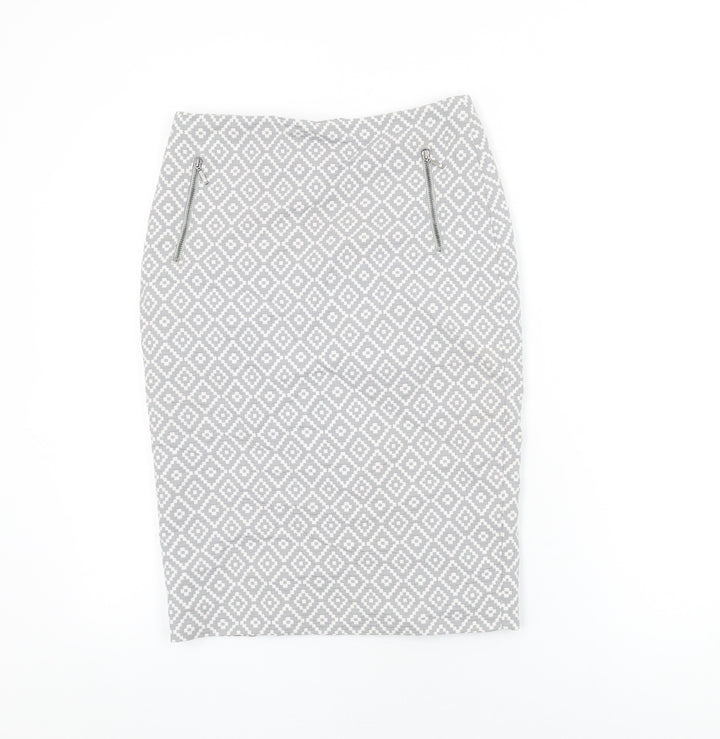 Marks and Spencer Womens Grey Geometric Polyester Straight & Pencil Skirt Size 8 Zip