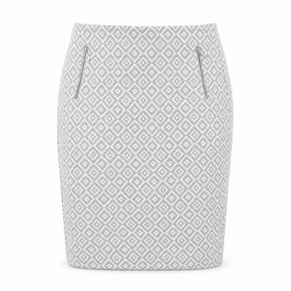 Marks and Spencer Womens Grey Geometric Polyester Straight & Pencil Skirt Size 8 Zip
