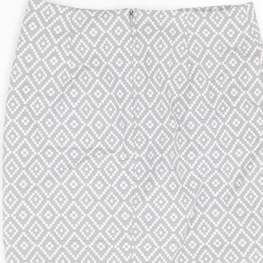 Marks and Spencer Womens Grey Geometric Polyester Straight & Pencil Skirt Size 8 Zip