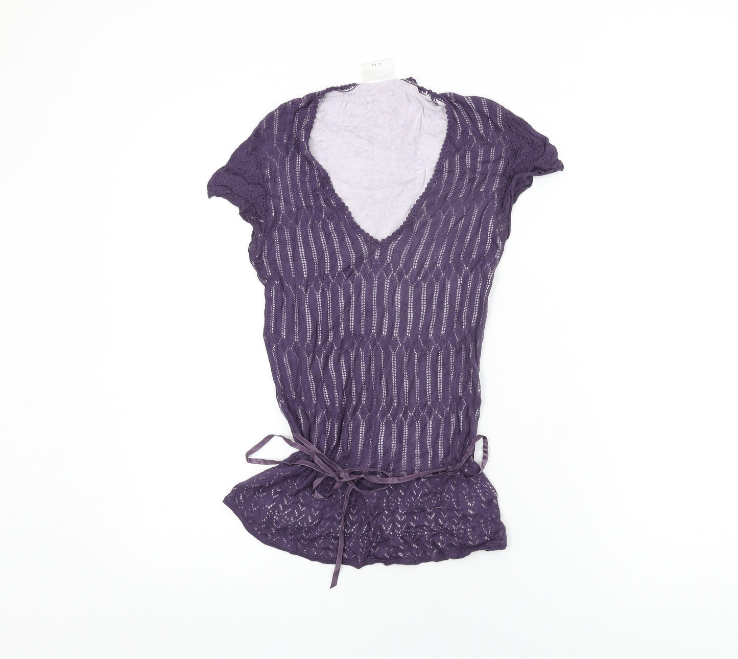 NEXT Womens Purple Viscose Basic T-Shirt Size 12 V-Neck