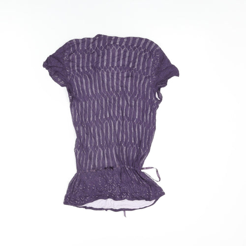 NEXT Womens Purple Viscose Basic T-Shirt Size 12 V-Neck