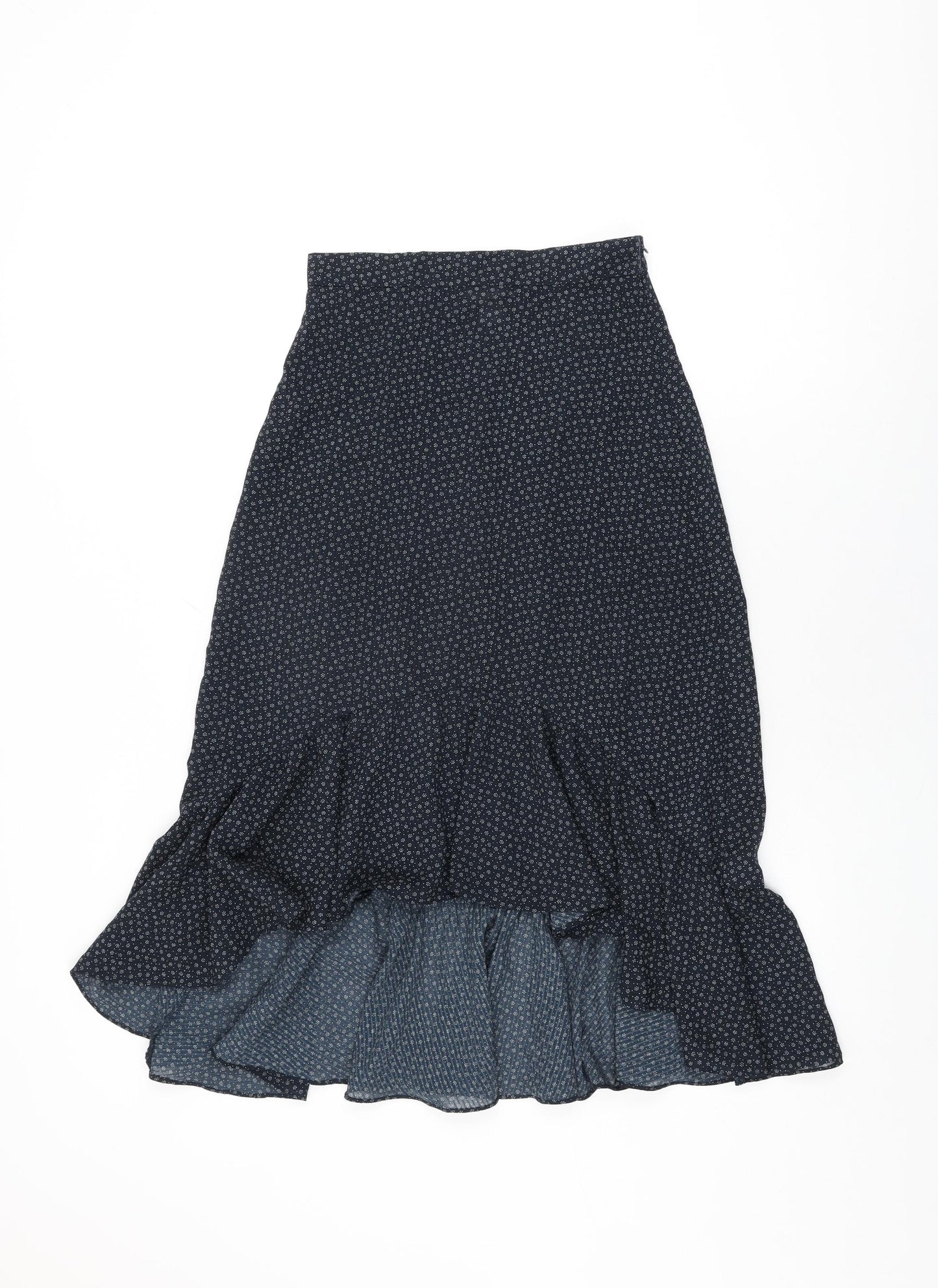 H&M Womens Blue Geometric Polyester Flare Skirt Size 6 Zip