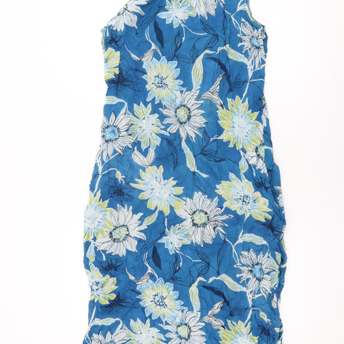 Adini Womens Blue Floral Viscose Shift Size L Round Neck Zip