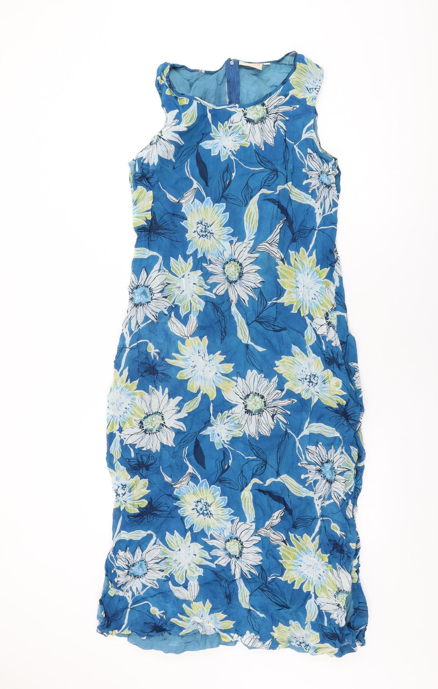 Adini Womens Blue Floral Viscose Shift Size L Round Neck Zip