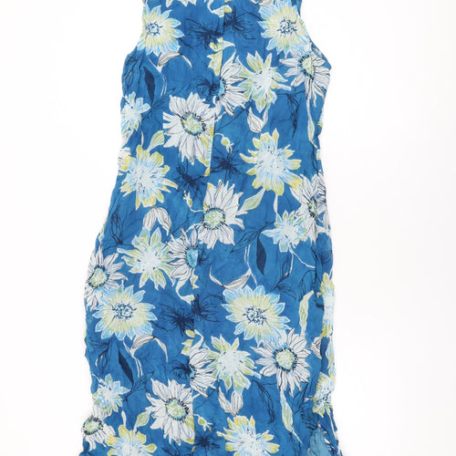 Adini Womens Blue Floral Viscose Shift Size L Round Neck Zip