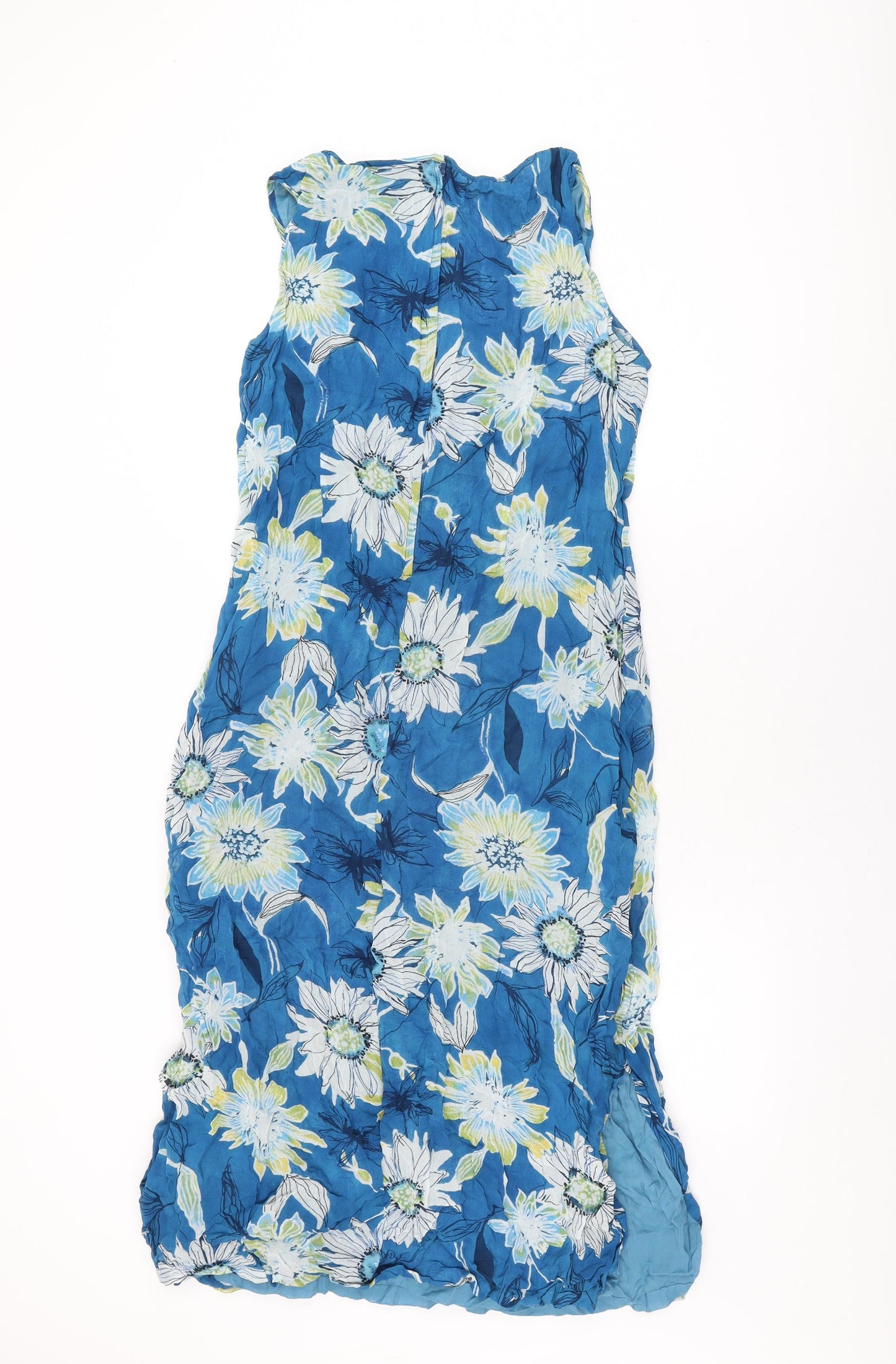 Adini Womens Blue Floral Viscose Shift Size L Round Neck Zip