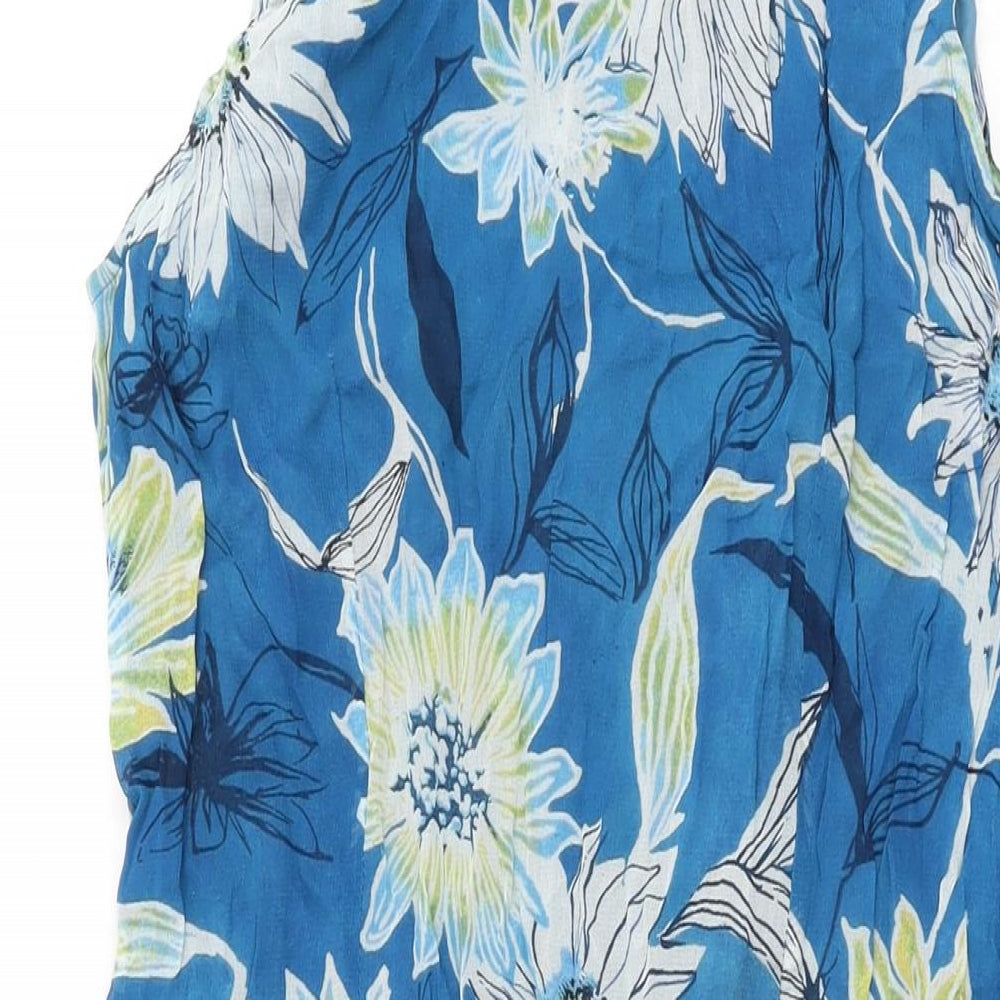 Adini Womens Blue Floral Viscose Shift Size L Round Neck Zip