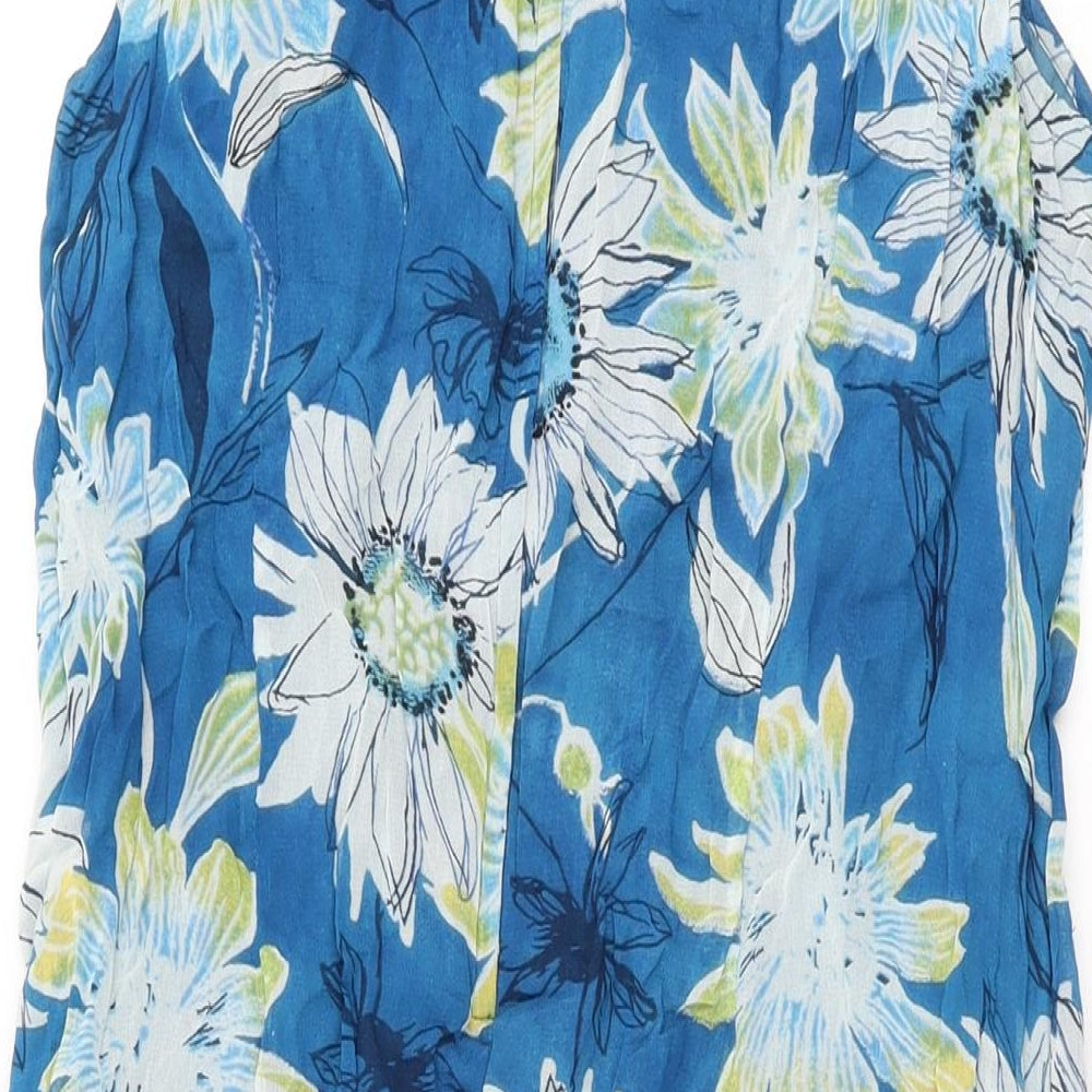 Adini Womens Blue Floral Viscose Shift Size L Round Neck Zip