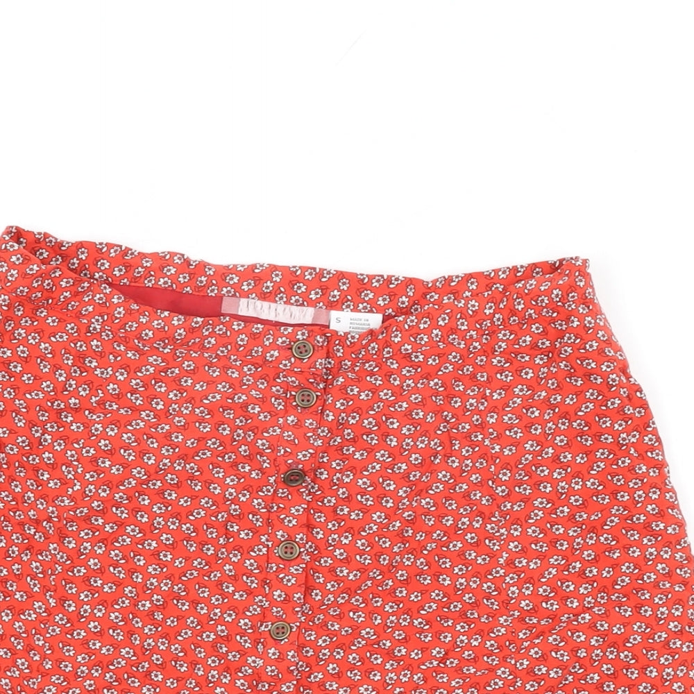 Cooperative Womens Red Floral Viscose Mini Skirt Size S Button