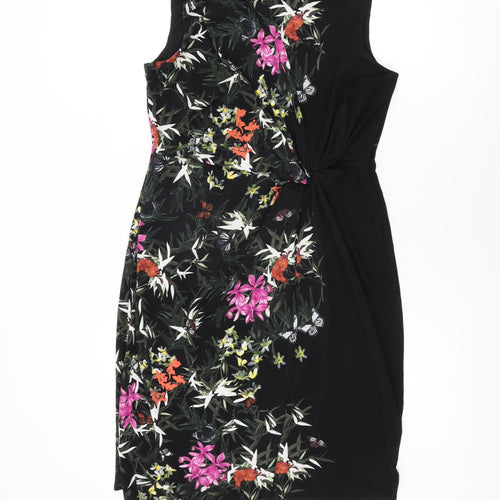 Wallis Womens Black Floral Polyester Bodycon Size 14 Round Neck Pullover