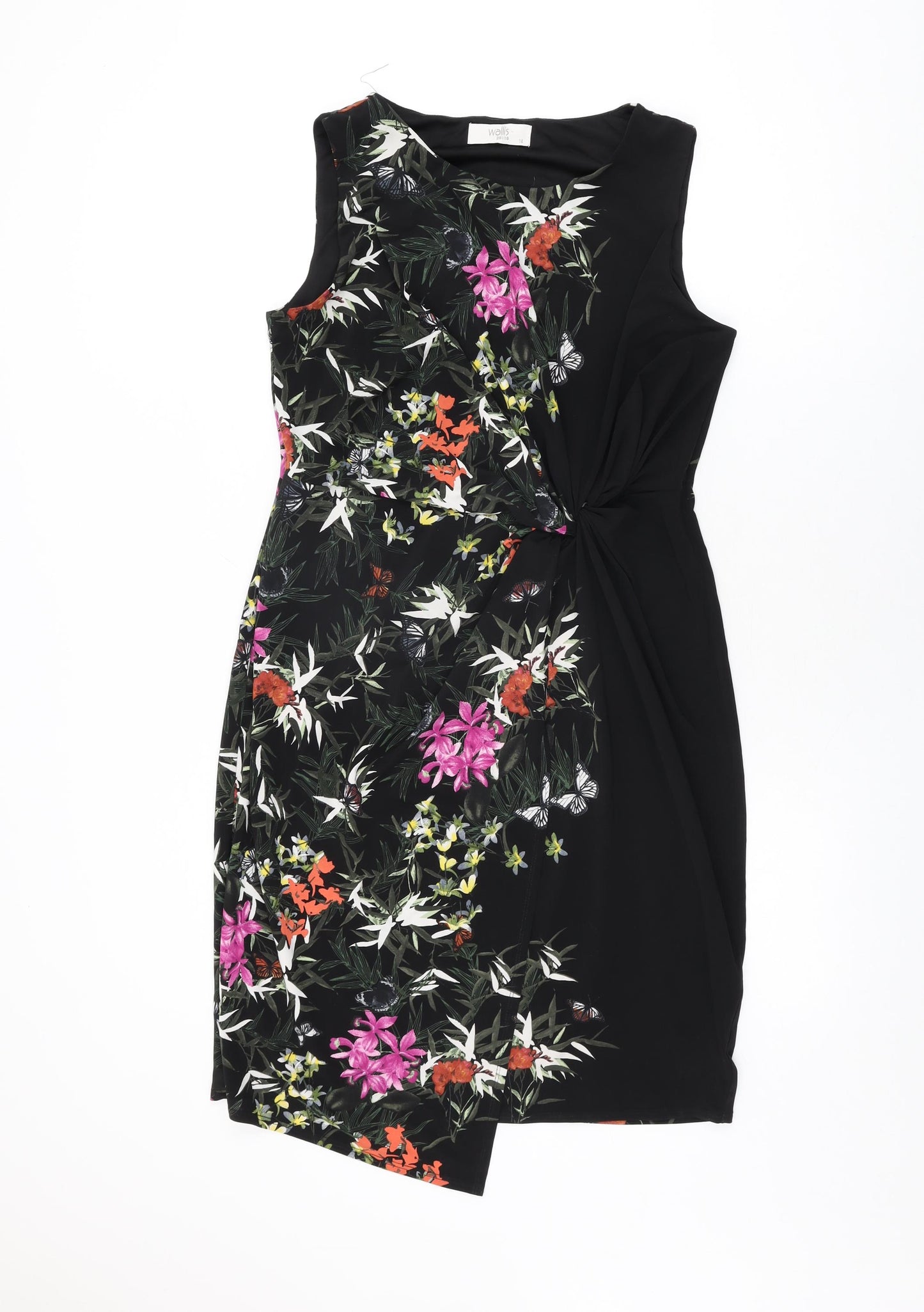 Wallis Womens Black Floral Polyester Bodycon Size 14 Round Neck Pullover