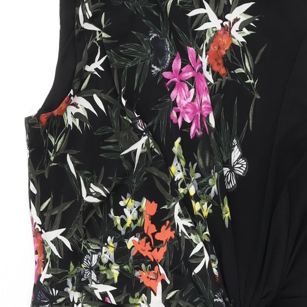 Wallis Womens Black Floral Polyester Bodycon Size 14 Round Neck Pullover